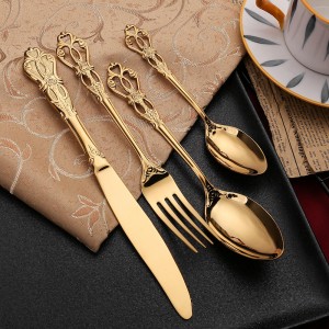 Wholesale Luxury Antique Handle Stainless Steel Vintage Silverware Flatware Banquet Cutlery Set in Silver and Gold for Wedding