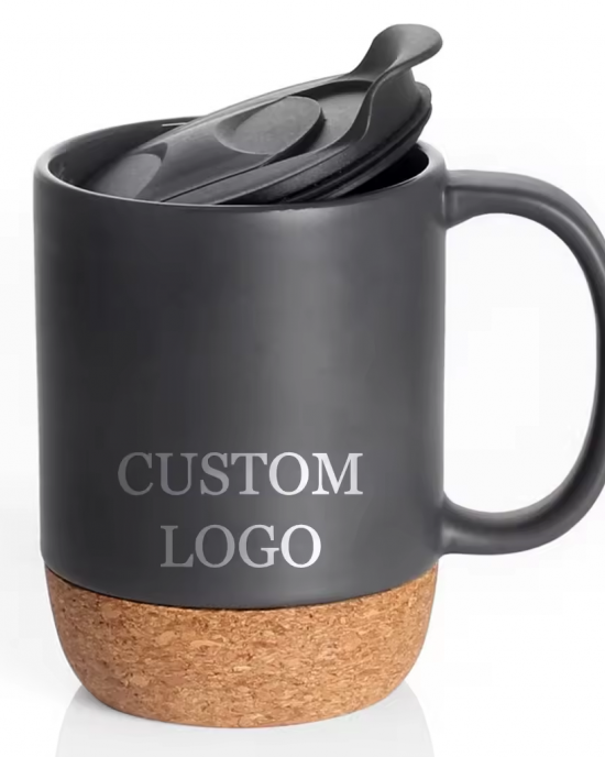 Custom Logo Creative 12oz 350ml Gift Office Home Indoor Milk Coffee Tea Cup Ceramic Mug with Cork Bottom Base and Sliding Lids