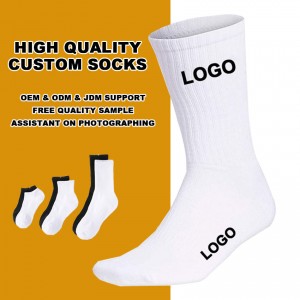 Wholesale Custom Logo Design Athletic Crew Compression Socks Men Unisex White Cushion Sports Socks With Logo