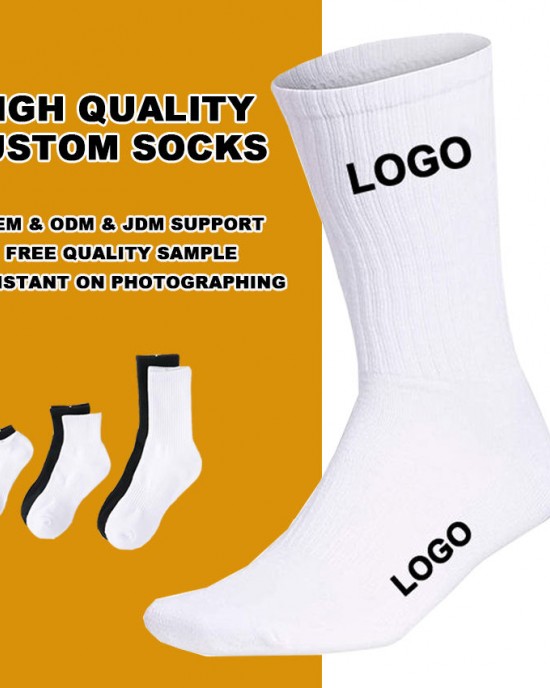 Wholesale Custom Logo Design Athletic Crew Compression Socks Men Unisex White Cushion Sports Socks With Logo