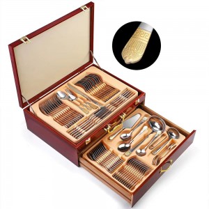 Factory Direct Sale Stainless Steel Cutley Set 72PCS Flatware With Wooden Box Wedding Gift Set 72 Knife Fork Spoon Tea Spoon Set