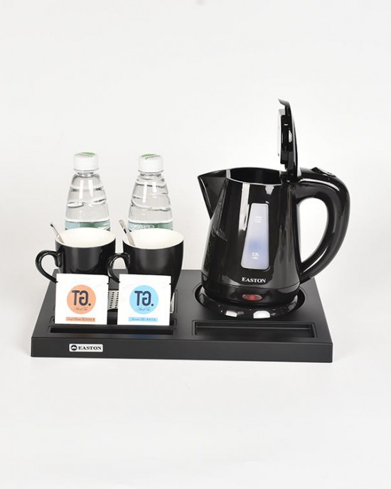 Small Capacity Good Quality Hotel Room 0.8L Kettles Plastic Black Tray Set