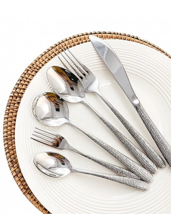 Unique Silver Cutlery Set With Hammered Handle Restaurant Wedding Silverware Steel 304 Spoon Fork Knife Heavy Weight Flatware