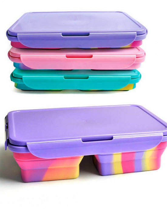 Portable Leak Proof Eco Friendly Silicone Collapsible Children School Bento Lunch Box for Girls Boys Student and Adult